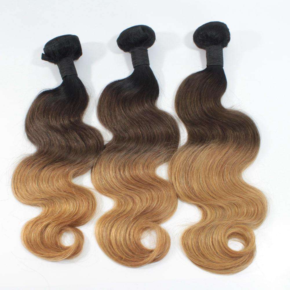 Forawme Brazilian Hair Bundle 3 Bundles Body Wave Brazillian 3 Tone Ombre Color #1B/4/27 Weaving Hair