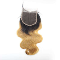 Forawme Bundles With Closure 10A Ombre 1B/27 Human Hair Body Wave Bundles With Top Lace Closure Free Part Blonde Hair
