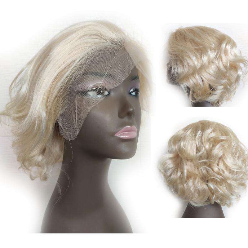 Forawme Pixie Wigs 8 Inch Short Lace Front Pixie Wigs Human Hair Blonde Bob Cut Wavy Loose Wave Lace Wigs For Women Natural Hairline
