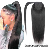 Forawme Ponytail Straight Hair / 16inch 40cm 100grams Ponytail Raw Human Hair Wrap Around Clip in Hair Extension