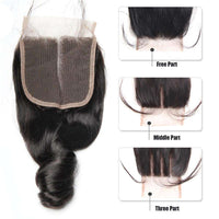 Forawme 4X4 Lace closure Human Hair Closure 4x4 Swiss Lace Closure Loose Wave With Pre-Plucked Baby Hair