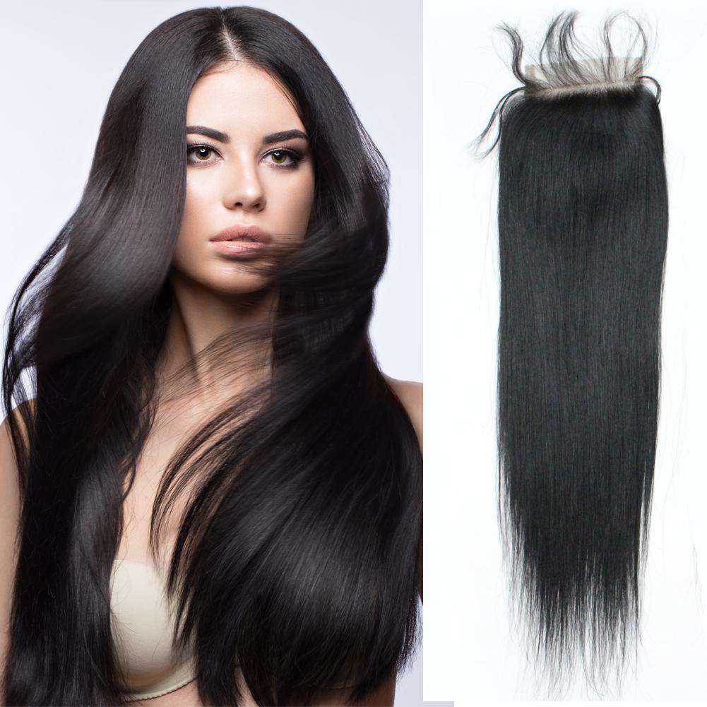Forawme 4X4 Lace closure Medium Brown / 8 Inch / Free Part 100 Human Hair Lace Closure 4x4 Brazilian Virgin Hair Silky Straight Top Closure Natural Black Hair