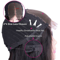 Forawme 4x4 Lace Closure Wigs Lace Closure Wigs Brazilian Virgin Remy Hair Natural Black Color 180% Density Lace Wig