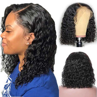 Forawme Bob Lace Wigs 14 Inch / 150% Density / Left Side Part Bob Wigs Water Wave Pre-Plucked Lace Front Wigs