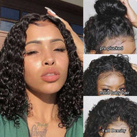 Forawme Bob Lace Wigs 8 Inch / 150% Density / Middle Part Bob Wigs Water Wave Pre-Plucked Lace Front Wigs