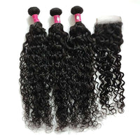 Forawme Bundles With Closure 10 12 14 Inch / With 10 Inch Lace Closure Human Hair Water Wave Hair Bundles With 4X4 Lace Closure