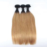Forawme Bundles With Closure 1b/27 Brazilian Straight Hair Bundles With Lace Frontal Ombre Blonde 2 Tone Dark Root