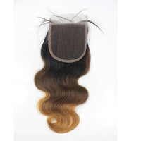 Forawme Bundles With Closure 1B/4/27 Brazilian Body Wave 3 Bundles Human Hair Weaving With 4X4 Lace Closure Honey Blonde Hair