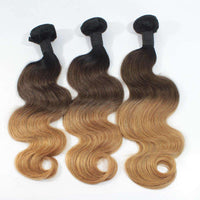 Forawme Bundles With Closure 1B/4/27 Ombre Blonde Hair Brailian Weaving Hair 3Bundles With Lace Frontal Closure Free Part