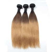 Forawme Bundles With Closure 1B/4/27 Ombre Three Tone Human Hair Bundles With Top Lace Closure Honey Blonde Straight Hair