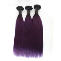 Forawme Bundles With Closure 1B/Purple Mink Straight 3 Bundles With 1 Piece Top Closure Free Part Ombre Human Hair