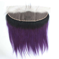 Forawme Bundles With Closure 1B/Purple Straight Hair Bundles With Lace Frontal Ombre Dark Root