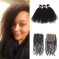Forawme Bundles With Closure Brazilian Human Hair Kinky Curly Bundles With Lace Closure 4X4