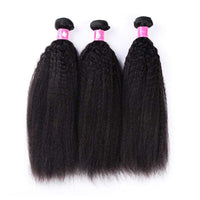 Forawme Bundles With Closure Brazilian Kinky Straight Weave 3/4 Bundles With 4x4-Lace Closures