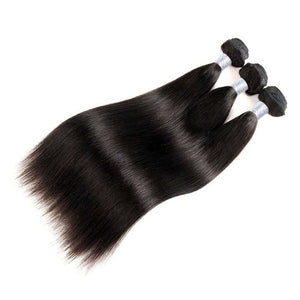 Forawme Bundles With Closure Brazilian Straight Hair 3/4 Bundles With Transparent Top Lace Closure