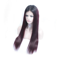 Forawme Front Lace Wig Ombre 1B/99j Human hair Wigs Straight Hair Lace Front Wigs