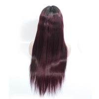 Forawme Front Lace Wig Ombre 1B/99j Human hair Wigs Straight Hair Lace Front Wigs