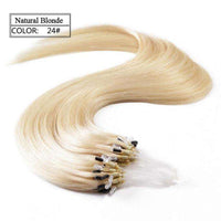 Forawme Hair Extension 18 Inch / #24 Natural Blonde Brazilian Human Hair Micro Ring Hair Extensions Straight Loop Hair Extension 100Grams