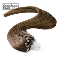 Forawme Hair Extension 18 Inch / #6 Chestnut Brown Brazilian Human Hair Micro Ring Hair Extensions Straight Loop Hair Extension 100Grams
