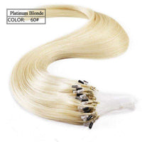 Forawme Hair Extension 18 Inch / #60 Platinum Blonde Brazilian Human Hair Micro Ring Hair Extensions Straight Loop Hair Extension 100Grams