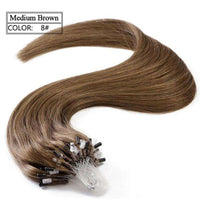 Forawme Hair Extension 18 Inch / #8 Medium Brown Brazilian Human Hair Micro Ring Hair Extensions Straight Loop Hair Extension 100Grams