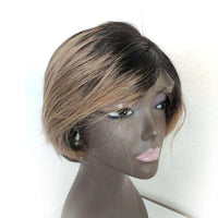 Forawme Pixie Wigs 8 Inch Pixie Wigs Human Hair Lace Front Wigs Ombre 1b/27 Honey Blonde Straight Africa American Wigs