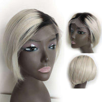 Forawme Pixie Wigs 8 Inch Pixie Wigs Human Hair Lace Front Wigs Ombre 1b 613 Light Blonde Straight Africa American Wigs
