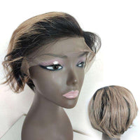 Forawme Pixie Wigs 8 Inch Short Pixie Wigs Lace Front Wigs Bob Straight Ombre 1b/27 Blonde