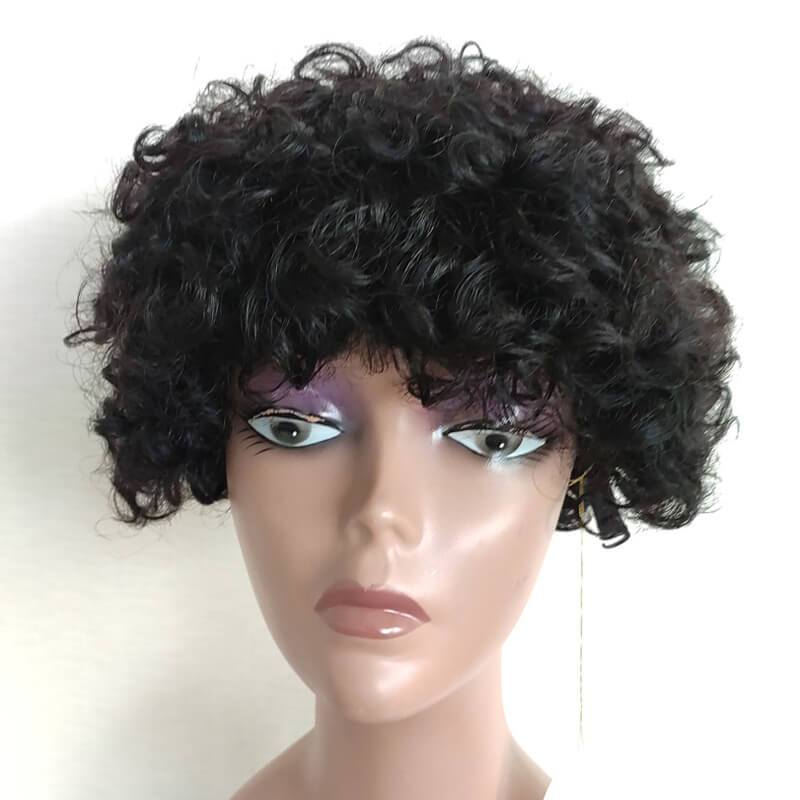 Forawme Pixie Wigs Curly / Natural Black Short Pixie Curly Wigs None Lace Pixie Wig Cheap Human Hair Wig Non-Lace Wigs