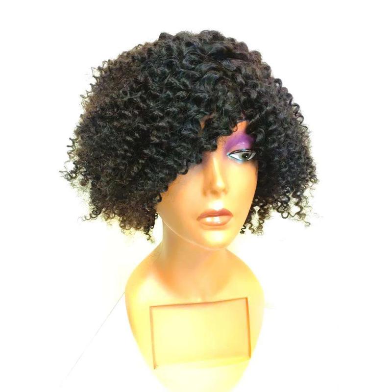Forawme Short Wigs Natural Black Short Wigs None Lace Kinky Curly Wig Human Hair